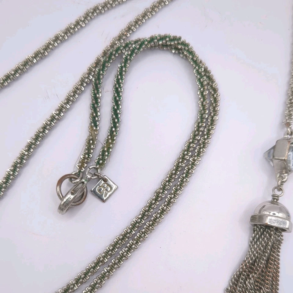 Collar Banana Republic Tono Plata Gota Y Borla Lariat con Cristales de Vidrio Foto 4 de 4