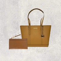 Michael Kors Mk Tasche Shopper Portemonnaie Jet Set Travel Large Braun Leder Neu