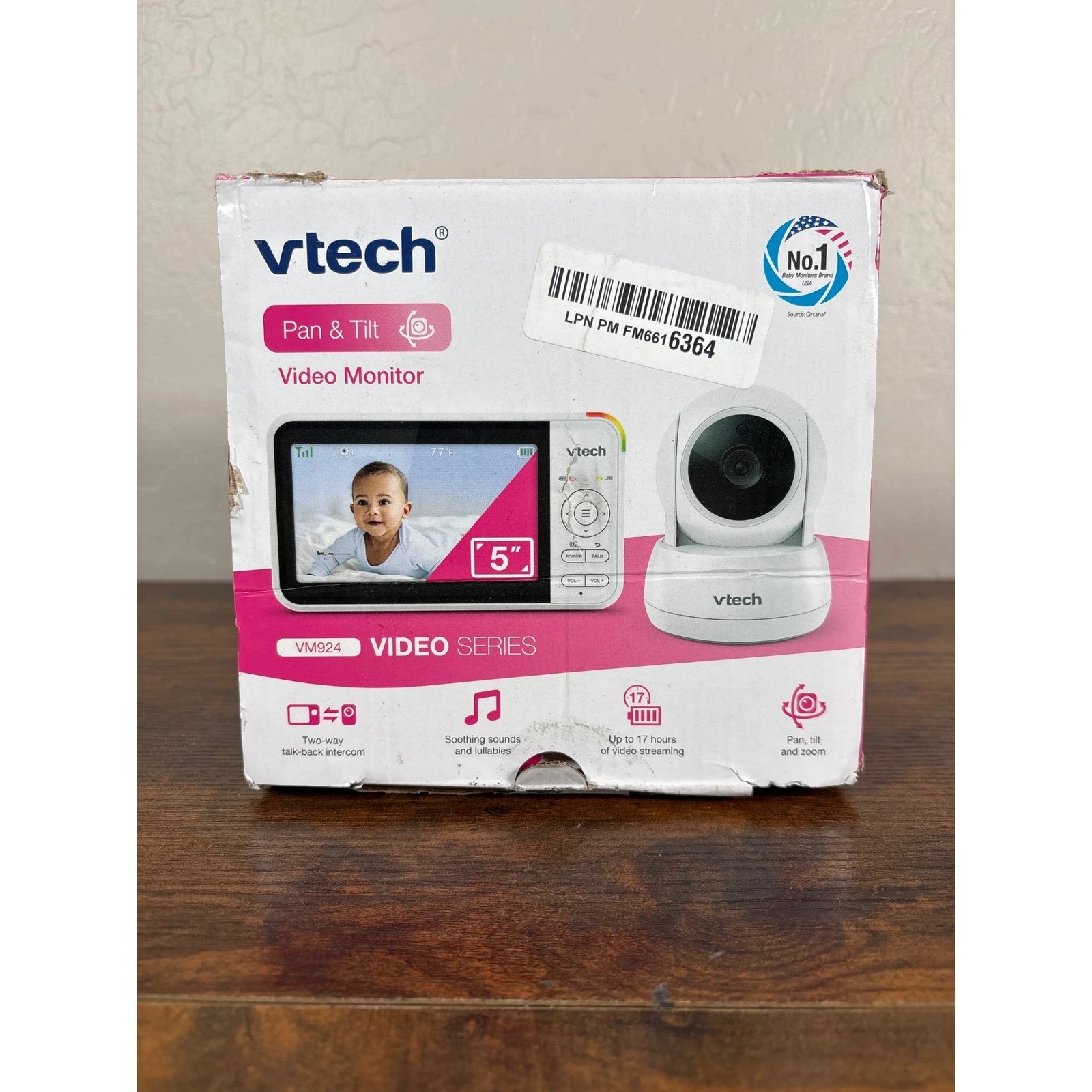 VTech VM924 Video Baby Monitor 5 Inch Screen Pan Tilt Zoom Night Vision White