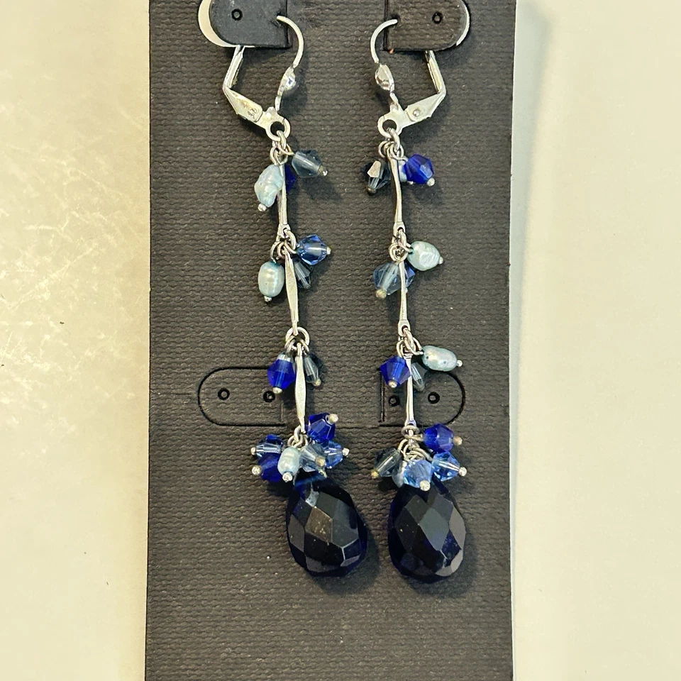 Juego de dos pendientes plumero oro ámbar de 3 pulgadas y cuentas transparentes cristalinas facetadas Foto 4 de 4