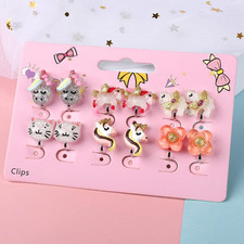 Unicorn Clip On Earrings for Little Girls, Bling Flower and Cat Earrings, Tod...