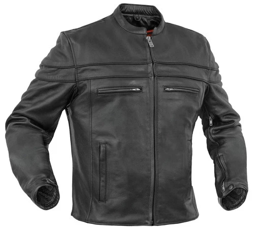 Men’s Leather Jacket Black Stand Collar Motorcycle Leather Jacket Armory Pockets - product listing photo