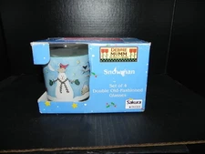 Debbie Mumm Sakura Snowman Set of 4 Double Old Fashion Glasses  Vintage Seasonal