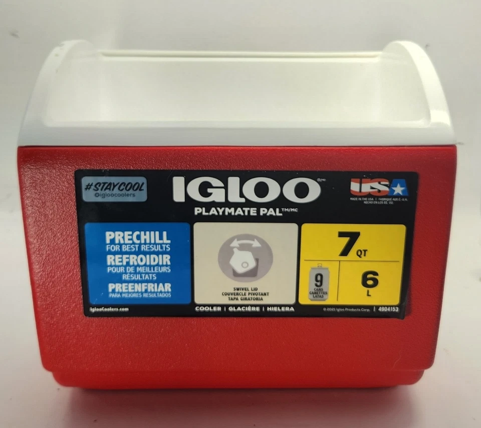 Igloo Playmate Pal Cooler 7 Quart 6 Liter Red White Lunch Box Portable USA Made - Image 2 of 4