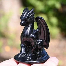 2.8" Natural obsidian dragon hand carved Reiki Crystal decor statue gift 1pc