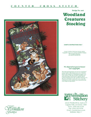 Woodland Creatures Stocking Vermillion Stitchery Cross Stitch Pattern 06