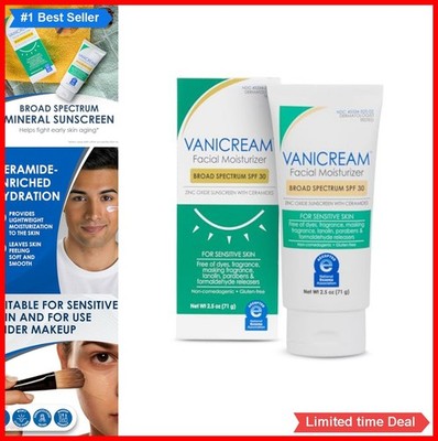 Facial Moisturizer SPF 30 Mineral Sunscreen Zinc Oxide 2.5 Fl Oz Sensitive Skin