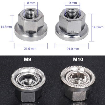 2PCS Stainless-steel Silver Bike Cycle Wheel Axle Track Nuts Sizes M9/M10