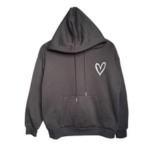 SHEIN Pullover Hoodie Women  s Size Medium Black NWOT Fleece Lined Heart Motif