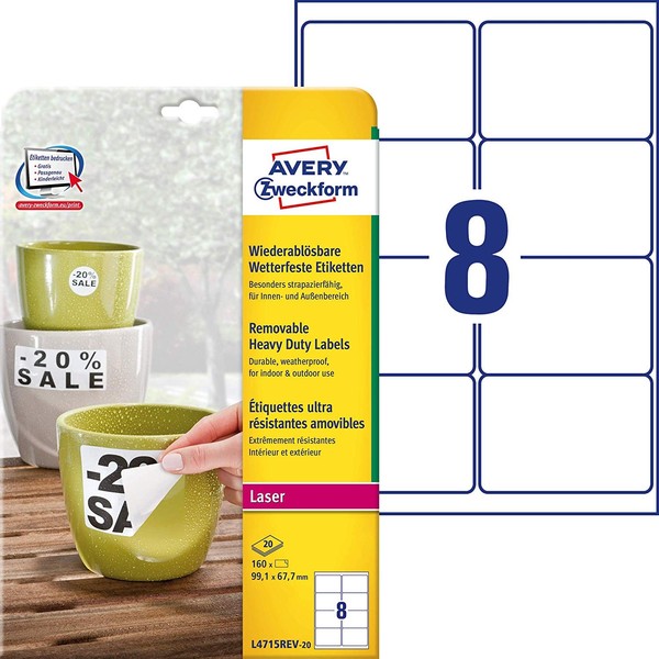 Avery Zweckform Wetterfeste Etiketten 99,1 X 67,7 Mm Weiß Matt 160 Etiketten-image