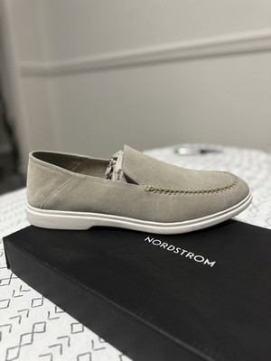 Nordstrom s Comfort Shoes Gray Suede Slip On MOC Memory Foam Insole Mens 10M