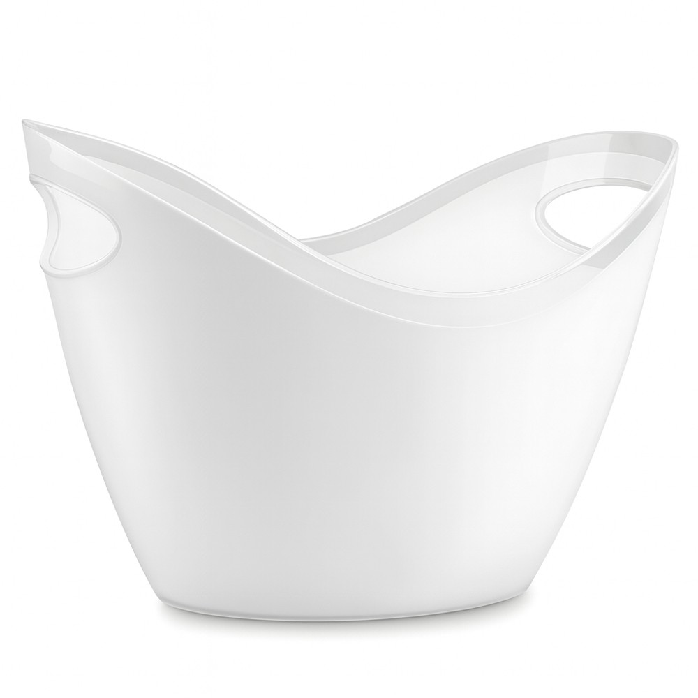 Ice Bucket with Handles Plastic White Lightweight Party Beverage Cooler Tub 2.8L