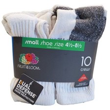Boys Athletic Socks Fruit of the Loom Socks Crew Socks Moisture Wicking Socks