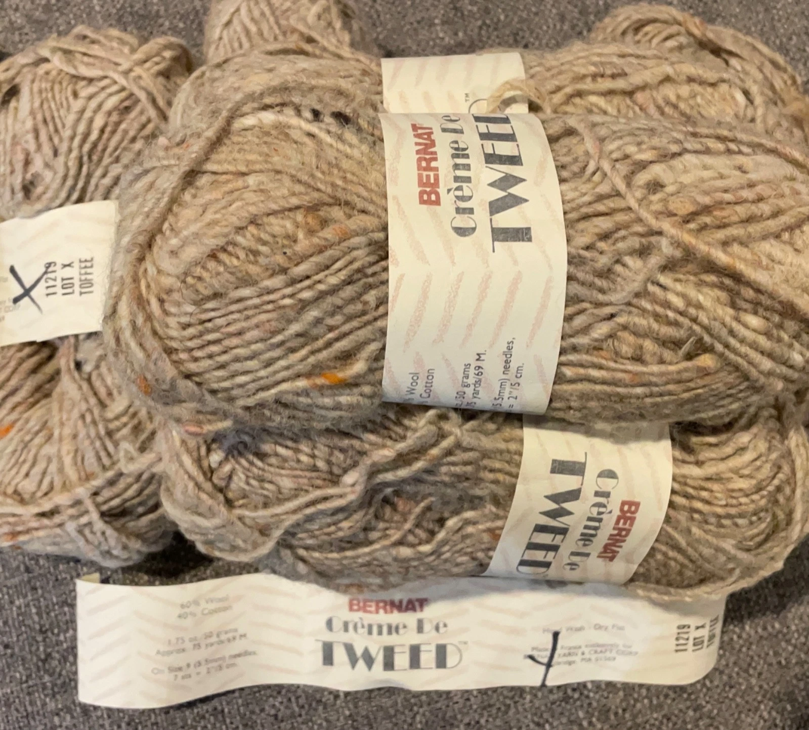 Lot of 12 Bernat Creme De Tweed Toffee Yarn image 1