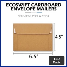 150 - 6.5x4.5 "EcoSwift" Brand Self Seal Photo Cardboard Envelope Mailers BROWN