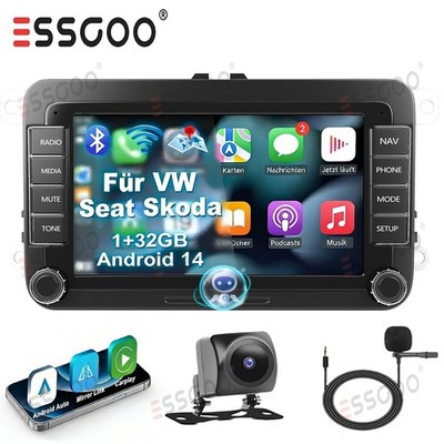 Carplay Für VW GOLF 5 6 Plus Caddy T5 Skoda Android 14 Autoradio GPS MIC + KAM