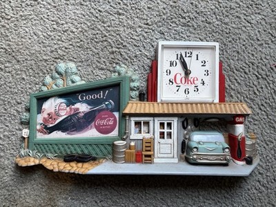 Coca Cola Route 66 Service Station Wall Clock 3D Plaque 1990