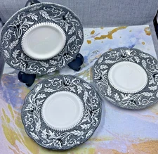 J&G Meakin 6” Saucers English Staffordshire Sterling Renaissance Black-Set of 3