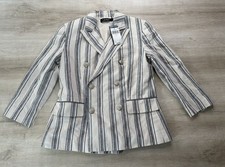 NWT Polo Ralph Lauren Womens Twill Blazer White Mu 2 Striped Linen 265