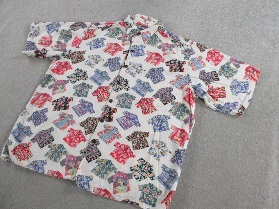 VINTAGE Reyn Spooner Shirt Mens Medium White Rayon Hawaiian Aloha Print Made USA - Image 2 of 4