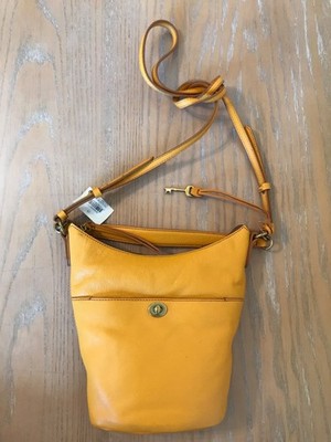 Fossil Talulla Small Hobo Leather Golden Yellow Purse Adjustable Strap Pockets