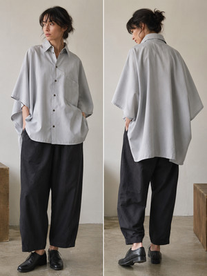 Shirin Guild Icy Blue Irish Cotton Oversized Kimono Sleeve Architectural ShirtXL