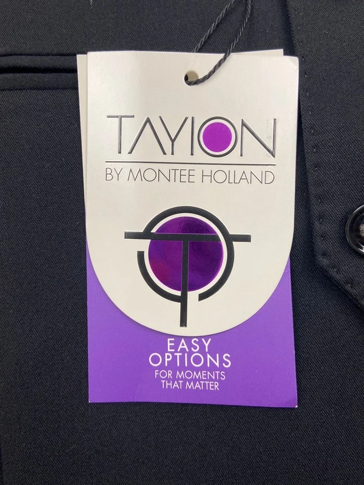 $115 NUEVO TAYION Para Hombres XL Negro Sólido Doble Pecho Elástico Traje Chaqueta Chaleco Foto 3 de 4