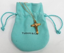 BEAUTIFUL TIFFANY  CO 18KT GOLD SIGNATURE X CROSS ON 16" CHAIN IN POUCH