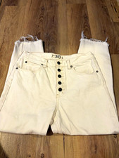 We The Free Free People High Rise Button Fly Crop Jeans Ecru Cream Size 30