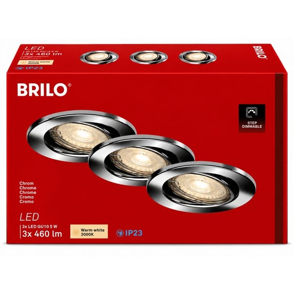 Briloner LED Einbaustrahler 3Er Set Chrom GU10 3X5W 460Lm 3000K 3-Stufen Dimmbar-image
