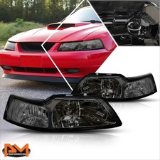 For 99-04 Ford Mustang Smoked Housing Headlight Clear Corner Signal Lamps Pair For 99-04 Ford Mustang Smoked Housing Headlight Clear Corner Signal Lamps Pair