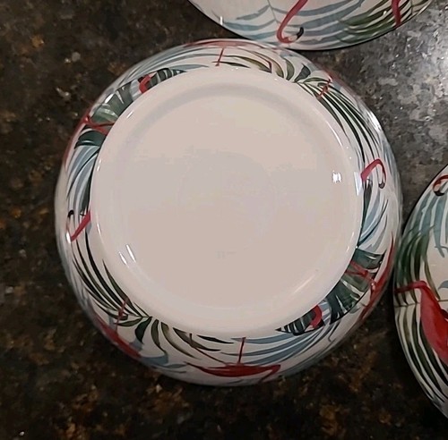 SET (4) Cynthia Rowley Melamine Pink Flamingos on White 6" Soup, Cereal Bowls - Picture 12 of 18