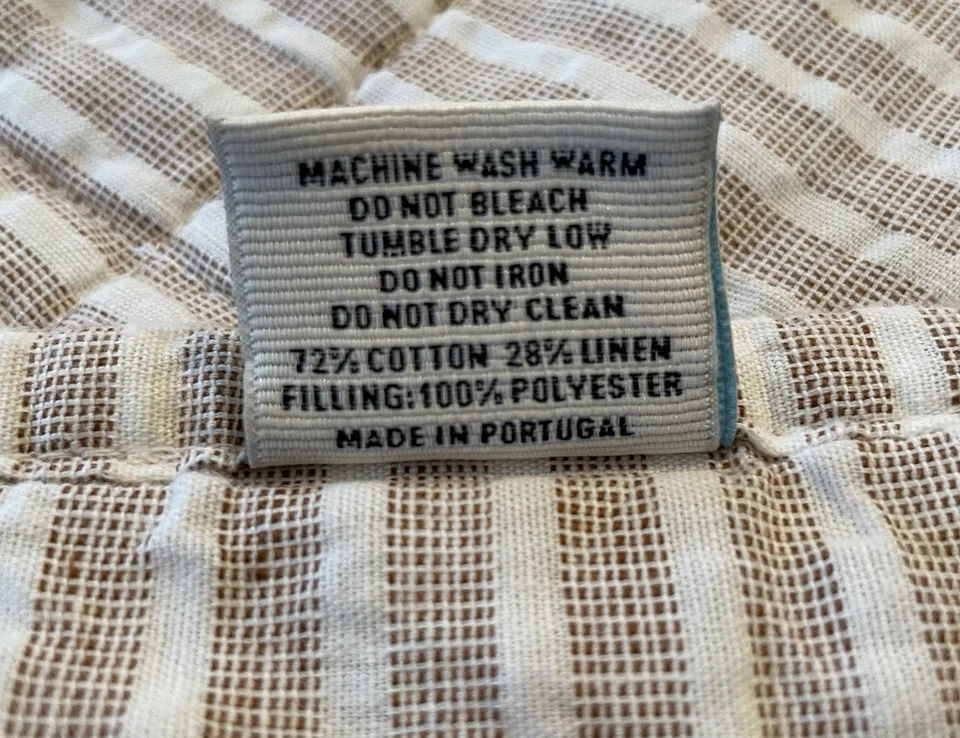 Edredón Edredón Azul Dot Queen Canfield Rayas Beige Algodón y Lino Hecho en Portugal Foto 3 de 4