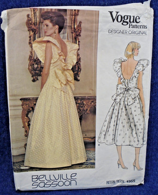 Vintage 80s Vogue Pattern 1355 Bellville Sassoon Low Back Ruffled Sleeve Dress 8