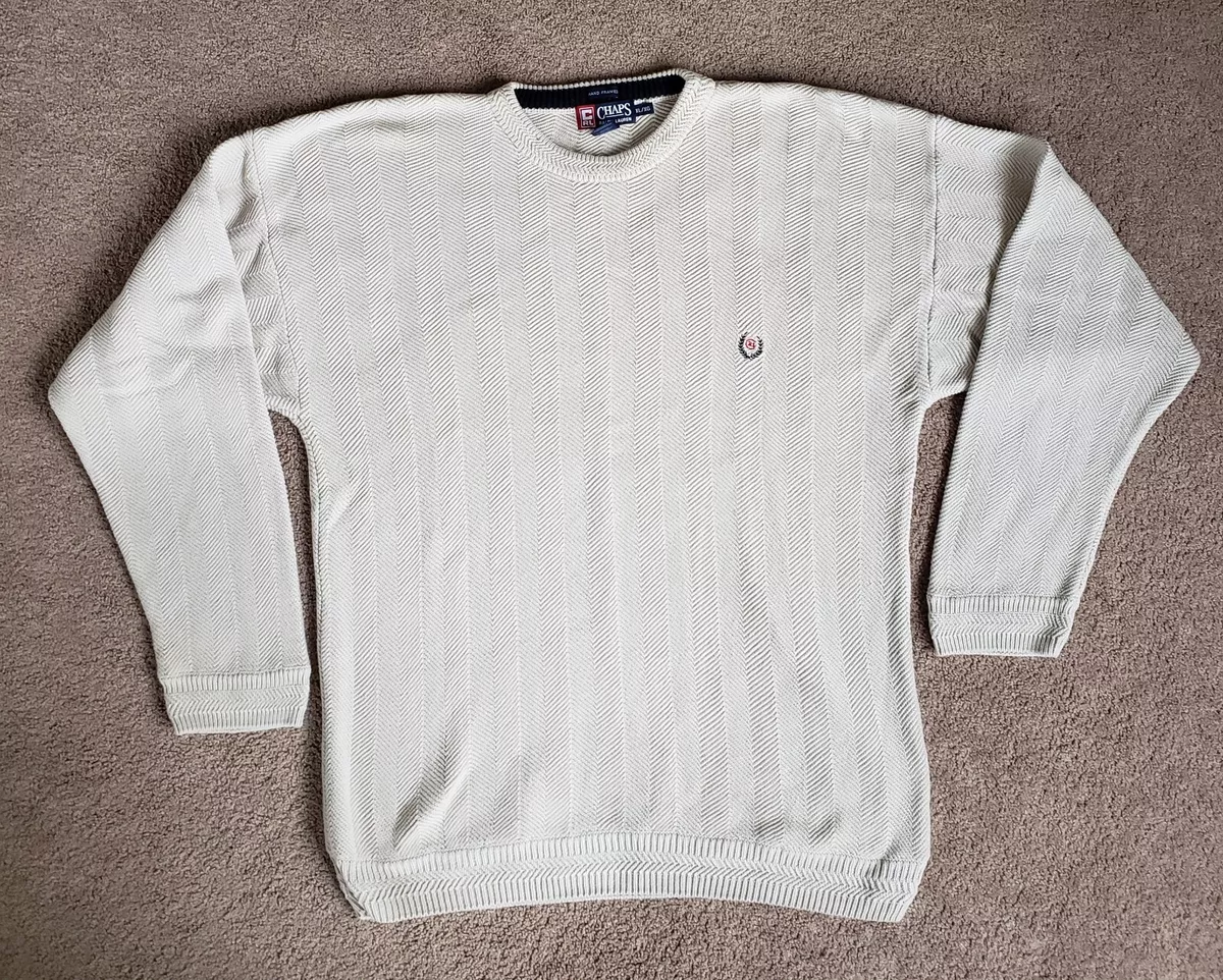 CHAPS RALPH LAUREN KNIT SWEATER CREAM WHITE HAND FRAMED CABLE KNIT SZ XL