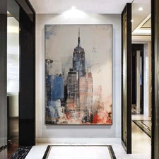 Large Wall Art Paintings Hand Painted City Abstract Oil Painting On Canvas Grey