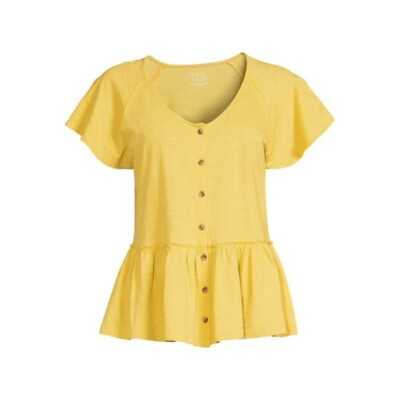 NWT Women Golden Torch Time & Tru Short Flutter Sleeve Peplum Knit Top size XXXL