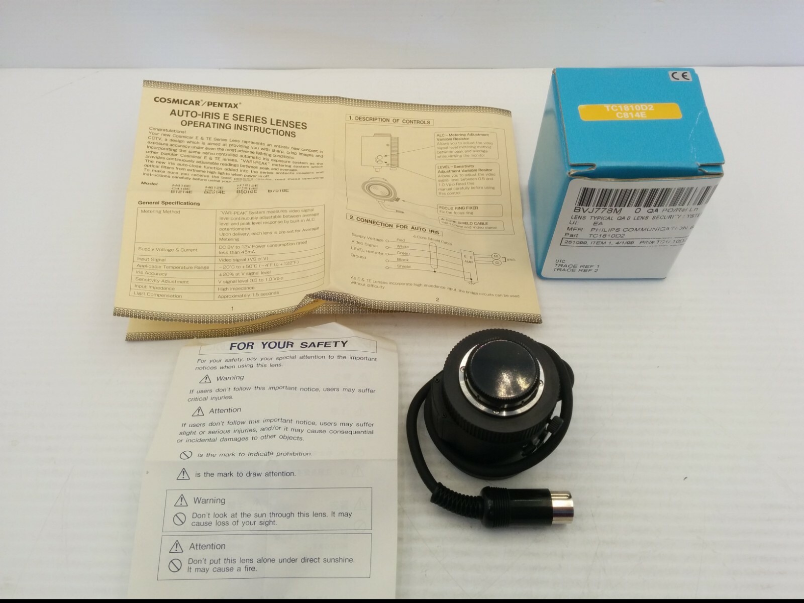 Lens, Cosmicar/pentax Cctv Lens, 8mm 1:1.4, Nib