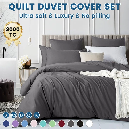 2000TC Hotel Soft Quilt Cover Pillowcases Set Single/Double/Queen/King Size 2025