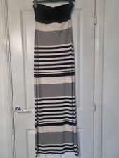 LIPSY MONOCHROME BLACK WHITE STRIPE STRAPLESS BANDEAU STRETCHY LONG MAXI DRESS