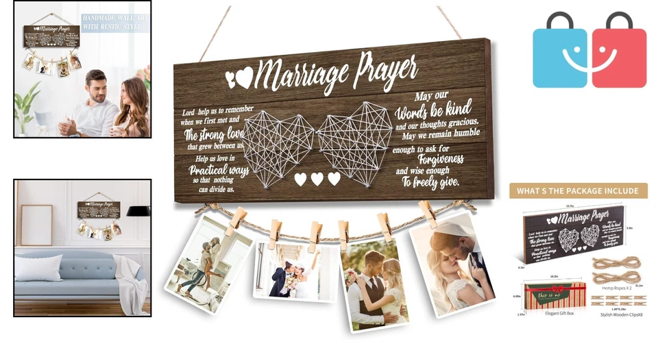 Regalos románticos de compromiso: soporte para fotos de madera envejecida con inscripción de oración Foto 2 de 4