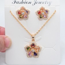 18K Gold Filled Multicolor Mystic Topaz Earrings & Pendant Flower Jewelry Set