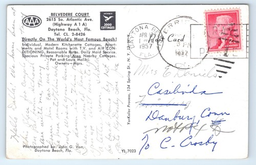 Postal Belvedere Court en Daytona Beach Florida década de 1950 - Imagen 2 de 2