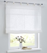 Raffrollo Woody weiß Raffgardine Schlaufen Holzkugeln Baumwolle Leinen Optik