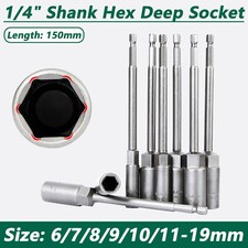 Hex Deep Socket 150mm Length 1/4 Hex Shank Nu...