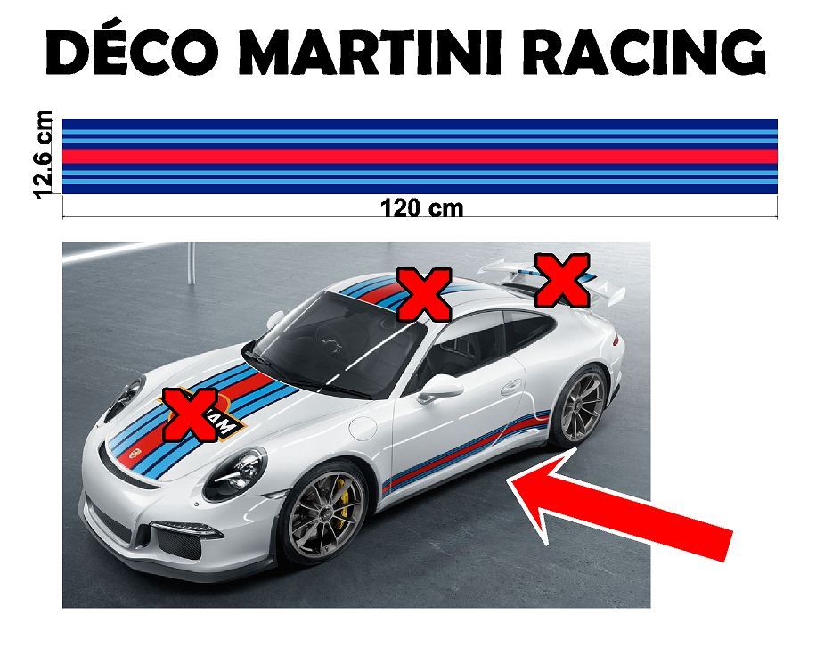 Bandes Le Mans Martini Racing masquez les rayures de capot avec ce sticker universel 2 x