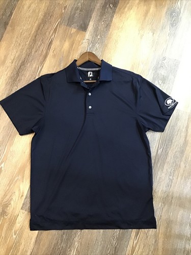 Footjoy FJ Collar Mens Size M Golf Polo Shirt Athletic Fit Navy blue Beechwood - Picture 5 of 8