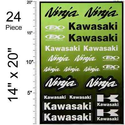 Kawasaki Ninja Motorcycle Dirt Bike Stickers Graphics Decal Sheet - 24PC 14''x20''