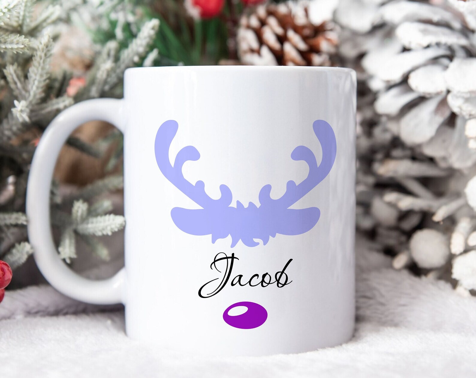Cute Reindeer Mug Personalized Christmas Reindeer Face Eve Box Filler Gift Hot