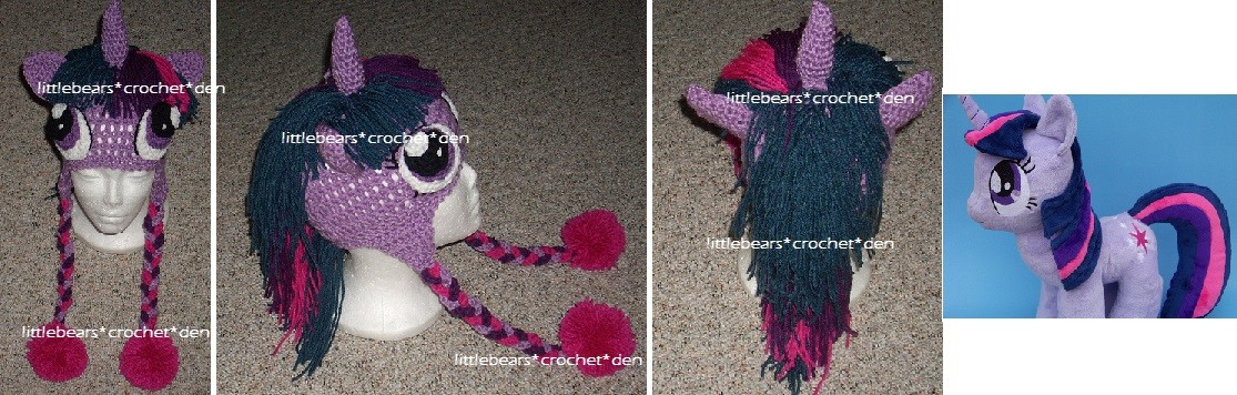 Cappello Beanie PERSONALIZZATO Boutique ALL'UNCINETTO Intrecciato MY LITTLE PONY TWILIGHT SPARKLE